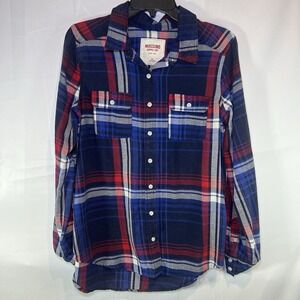 Mossimo Supply Co Boyfriend Fit Plaid Flannel Shirt Red Blue Womens‎ Size Large